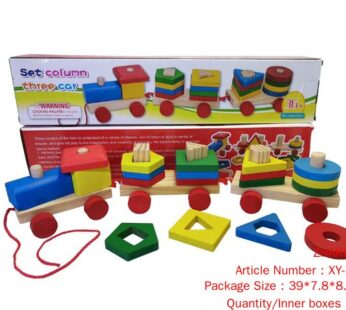 Wooden train three building blocks set column