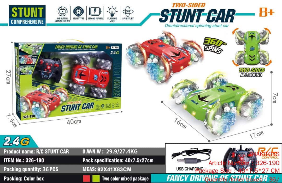 2.4G Double-Sided Stunt Car, USB Charging, Red and Green Two-Color Mixing