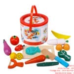 Wooden play house magnetic fruit and vegetable cutting music barrel