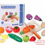 Wooden play house fruit and vegetable cutting music 11 piece set