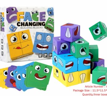 Wooden face changing MAGIC CUBE Bricks expression matching color box