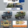 Friction Unimok military car/lights/music 3 buttons/can open the door