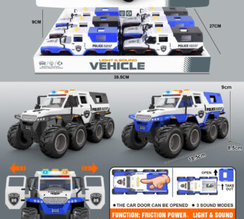 Friction Conqueror Shaman off-road police car/lights/music 3 buttons/can open the door