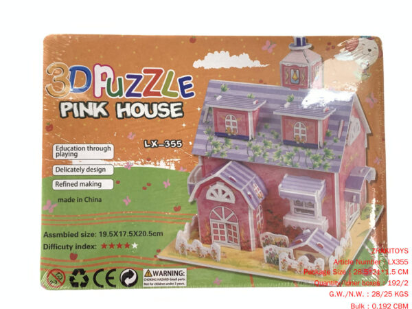 Heat shrinkable film pink cabin 3D puzzle