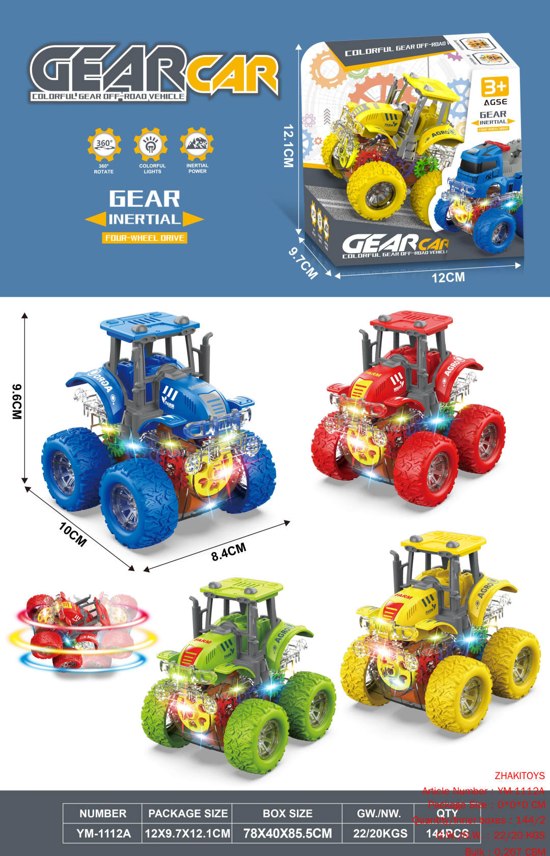 Colorful/Four-Wheel Drive/Double Inertia Stunt Farmer Car 3 Colorful/Four-Wheel Drive/Double Inertia Stunt Farmer Car