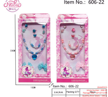 Peach Heart Necklace Earring Ring plus Clip Set (Blue and Pink Mixed)