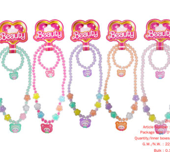 8mm Inner Color Bear Pendant Necklace Bracelet Set (Multi-Color Mixed)