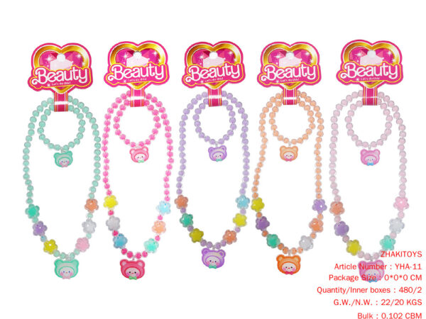 8mm Inner Color Bear Pendant Necklace Bracelet Set (Multi-Color Mixed)