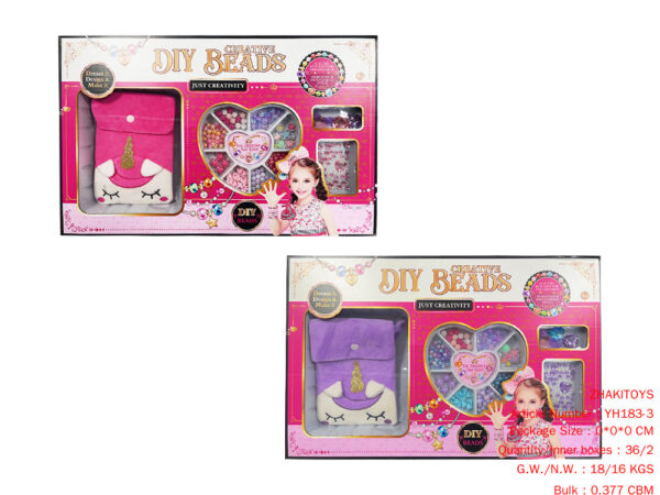 DIY bead box and unicorn messenger bag (purple rose red two-color mixed)
