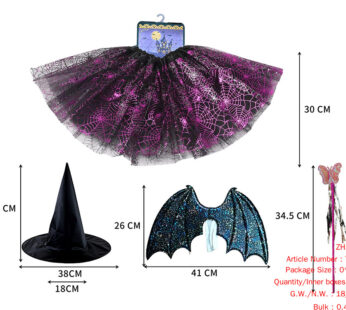 Halloween Skirt, Wings, Hat, Magic Wand Four-Piece Set