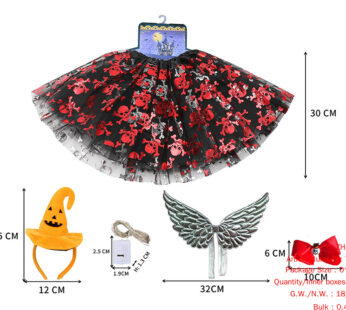 Halloween Skirt, Wings, Headband, Barrettes 5-Piece Set