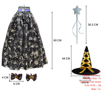 Halloween Cloak, Hat, Magic Wand, Barrettes 5-Piece Set