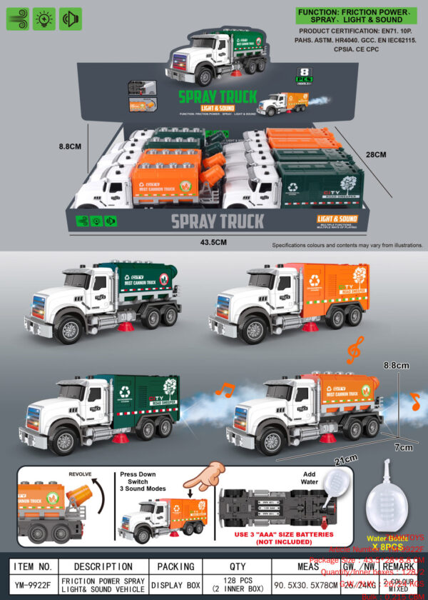 Friction/light/music/spray environmental protection car (with water bottle)