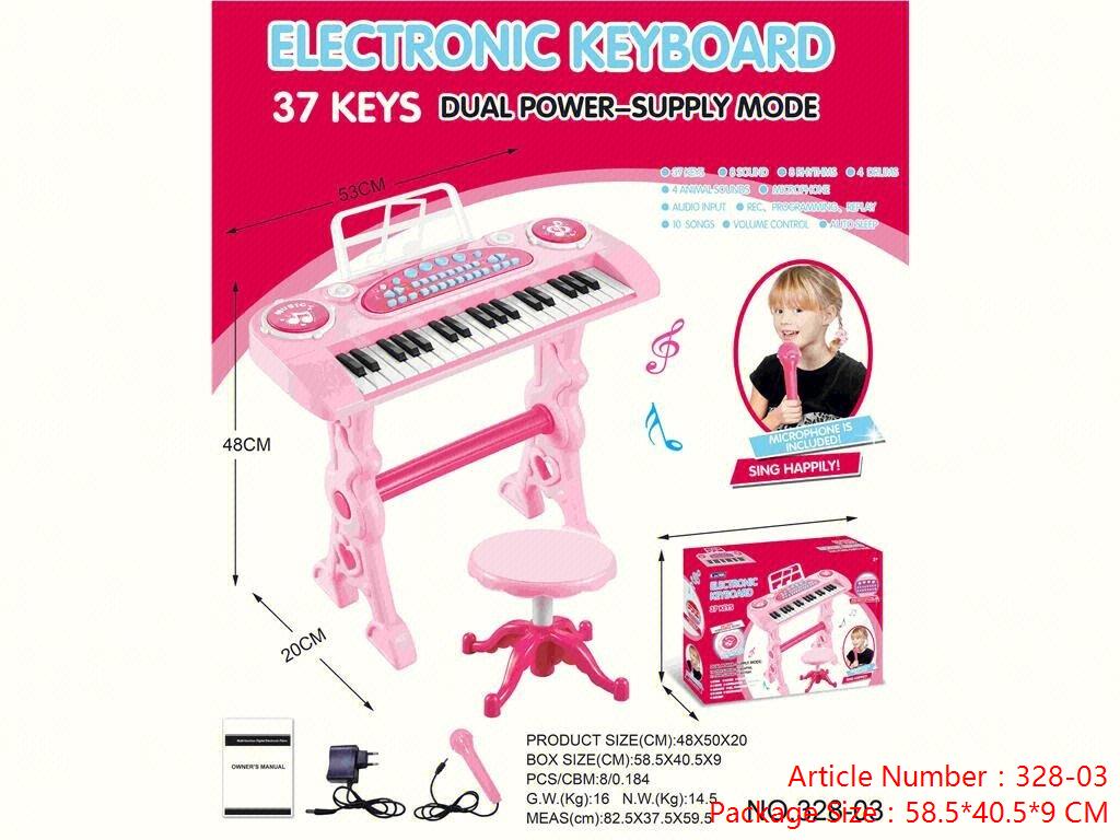 Электронное пианино 37 клавиш, розовое, инструкция, пюпитр, микрофон, адаптер 3 Электронное пианино 37 клавиш